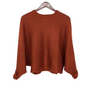 Poof Apparel Rust Orange Batwing Sweater Acrylic Mohair Solid Color Size Small